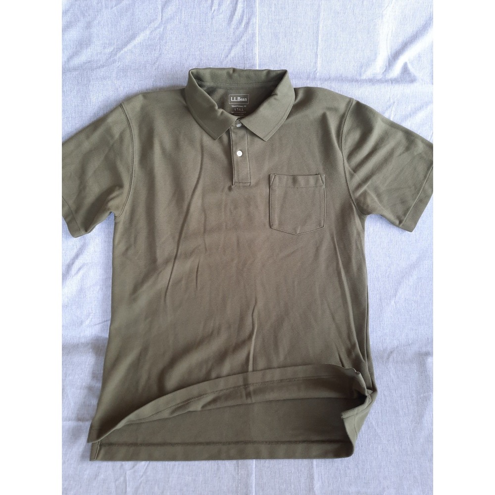 L. L Bean Men's Large Traditional Fit Pure Cotton Military Green Knit Polo Shirt